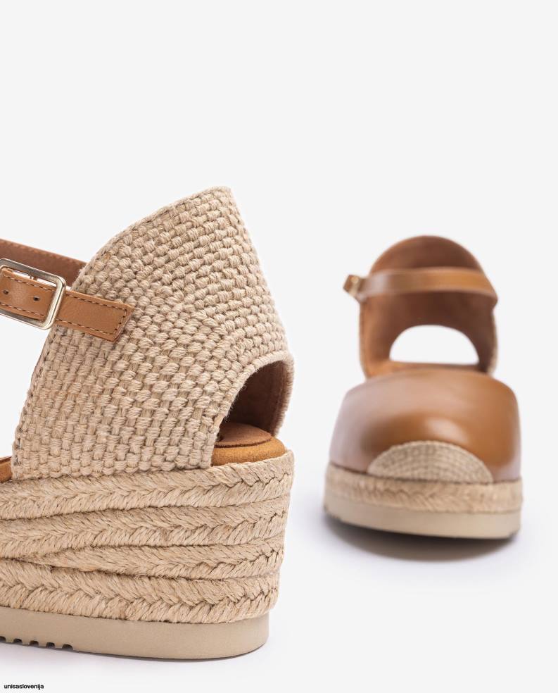 Unisa čevlje espadrila z usnjenim paščkom za gleženj d\'orsay ženske rjav - Unisa near me