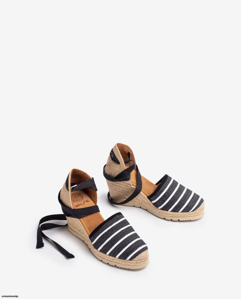 Unisa čevlje espadrile z visoko peto iz tkanine jarapa ženske Črna - Unisa on Sale