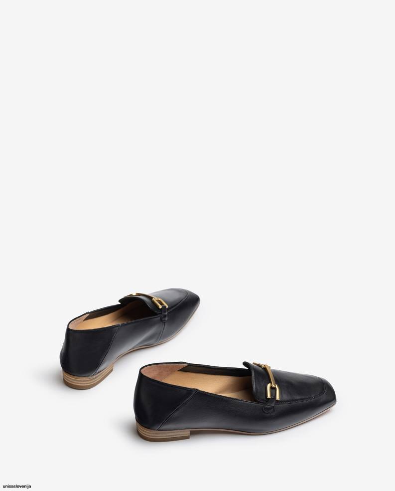 Unisa čevlje usnjeni loaferji z obrobo ženske Črna - Unisa on Sale