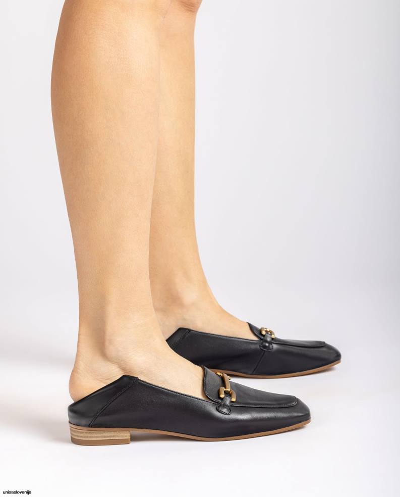 Unisa čevlje usnjeni loaferji z obrobo ženske Črna - Unisa on Sale