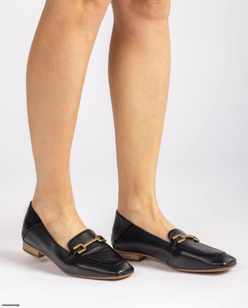 Unisa čevlje usnjeni loaferji z obrobo ženske Črna - Unisa on Sale