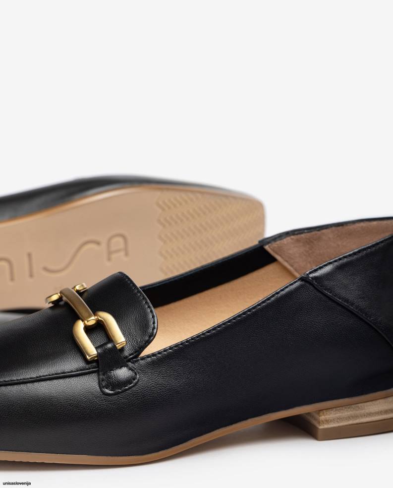 Unisa čevlje usnjeni loaferji z obrobo ženske Črna - Unisa on Sale