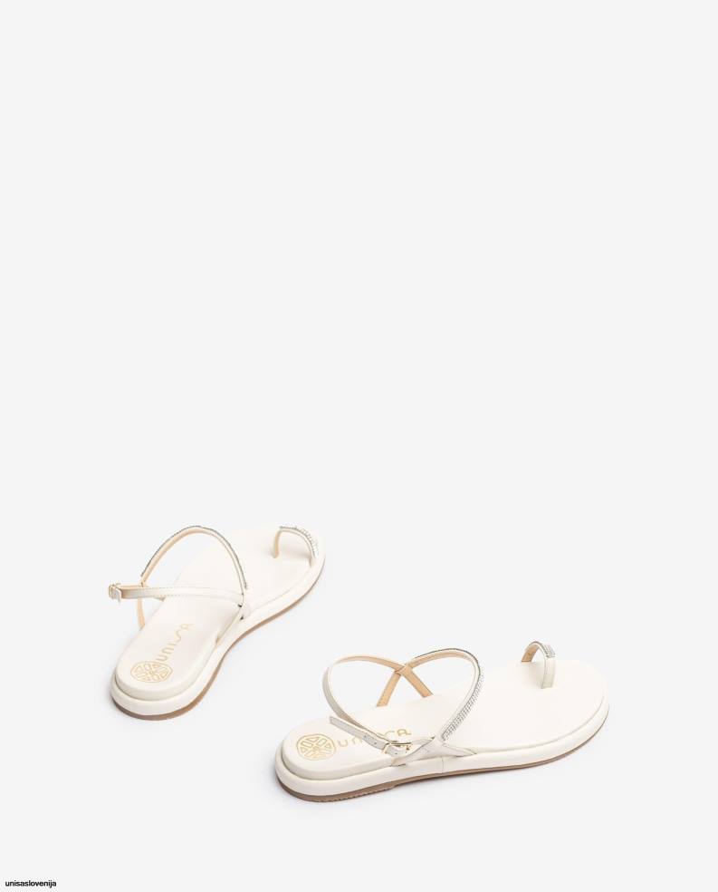 Unisa čevlje ravno usnjen sandal z zadrgo ženske bela - Unisa on Sale