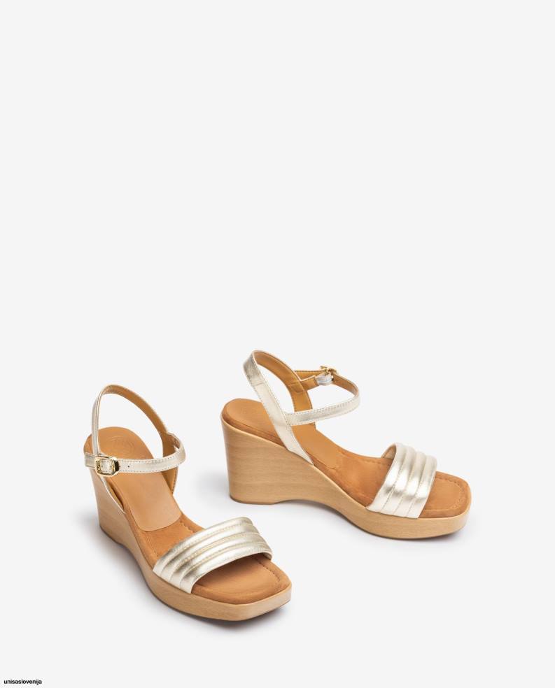 Unisa čevlje sandal na klin s kvadratnimi prsti ženske zlato - Unisa on Sale