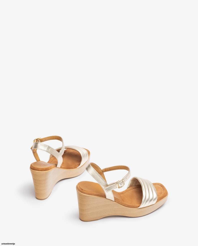 Unisa čevlje sandal na klin s kvadratnimi prsti ženske zlato - Unisa on Sale