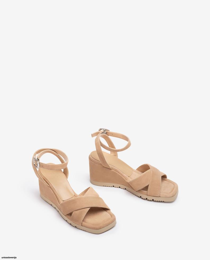 Unisa čevlje sandal s klinasto peto in oblazinjenim podplatom ženske bež - Unisa Store
