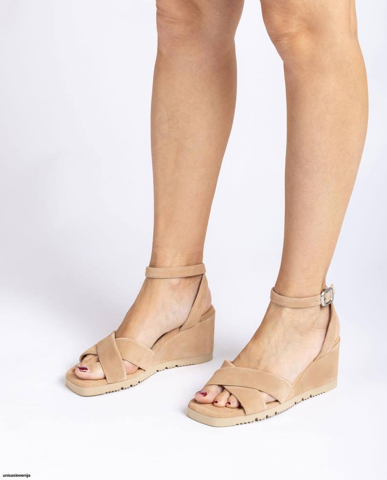 Unisa čevlje sandal s klinasto peto in oblazinjenim podplatom ženske bež - Unisa Store
