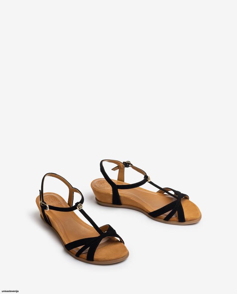 Unisa čevlje sandal s paščki in na klin ženske Črna - Unisa Slovenija