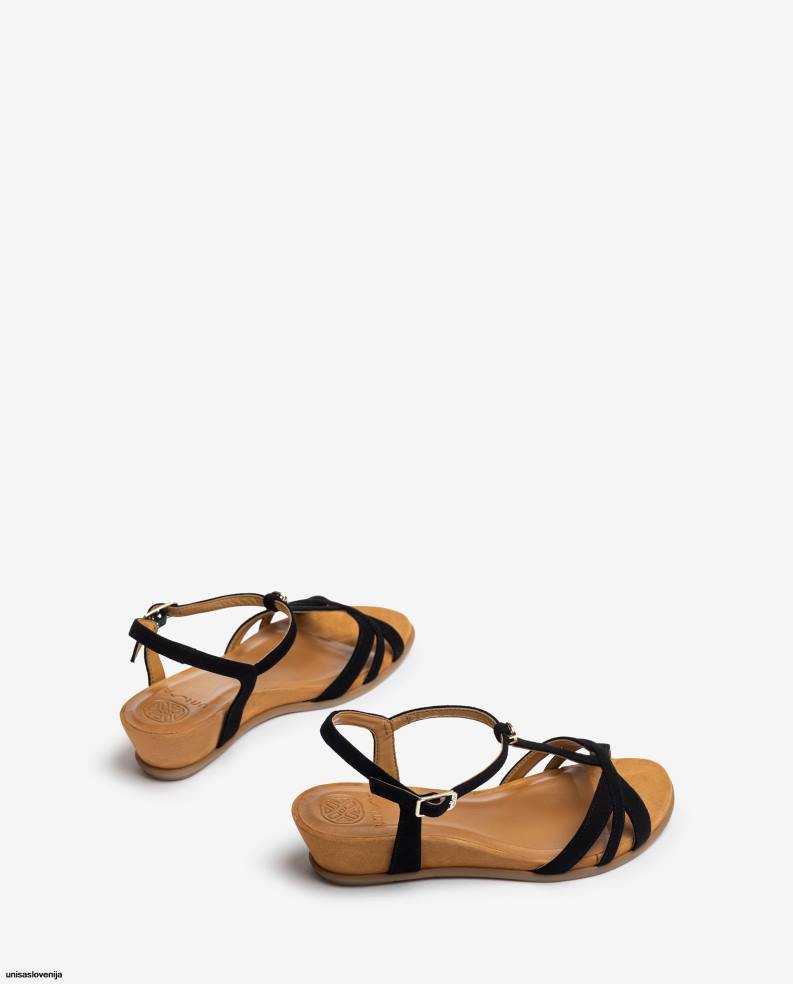 Unisa čevlje sandal s paščki in na klin ženske Črna - Unisa Slovenija