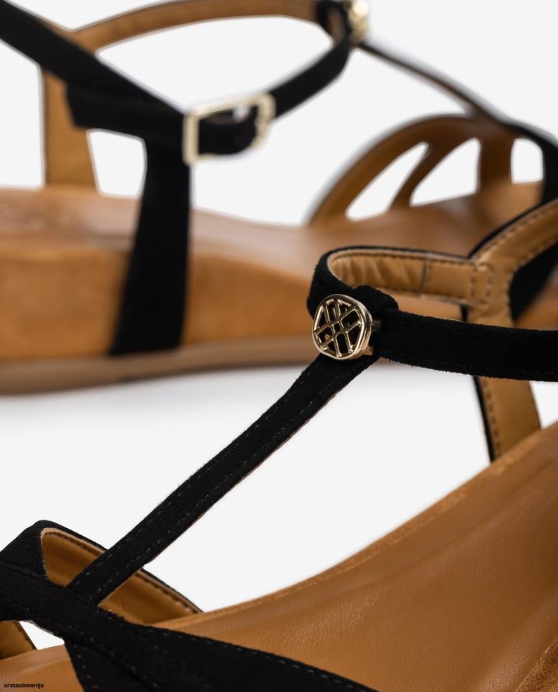 Unisa čevlje sandal s paščki in na klin ženske Črna - Unisa Slovenija