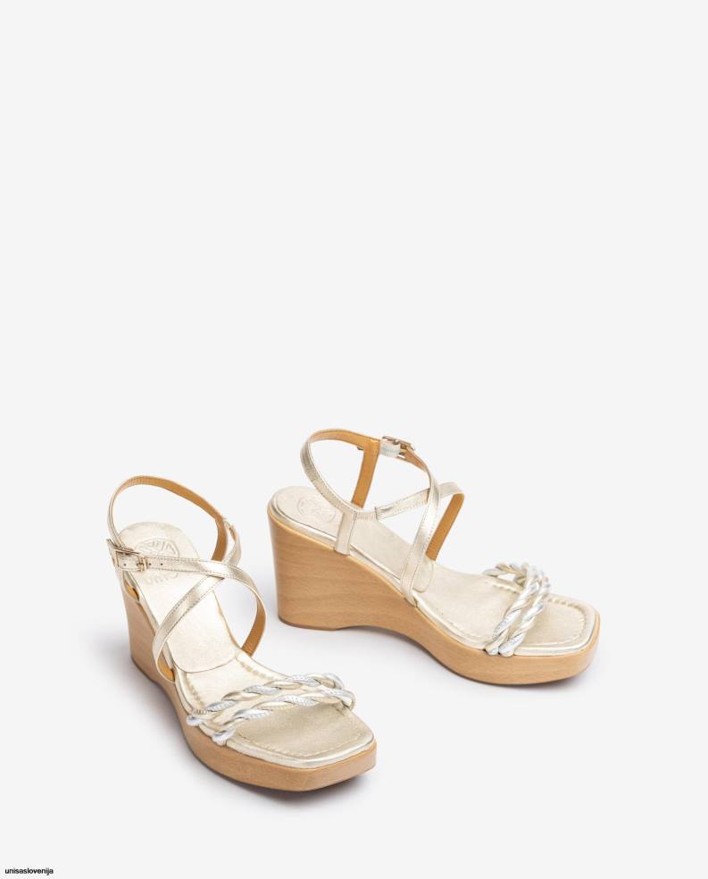 Unisa čevlje usnjeni sandal na klin s kovinskim učinkom ženske zlato - Unisa Slovenija