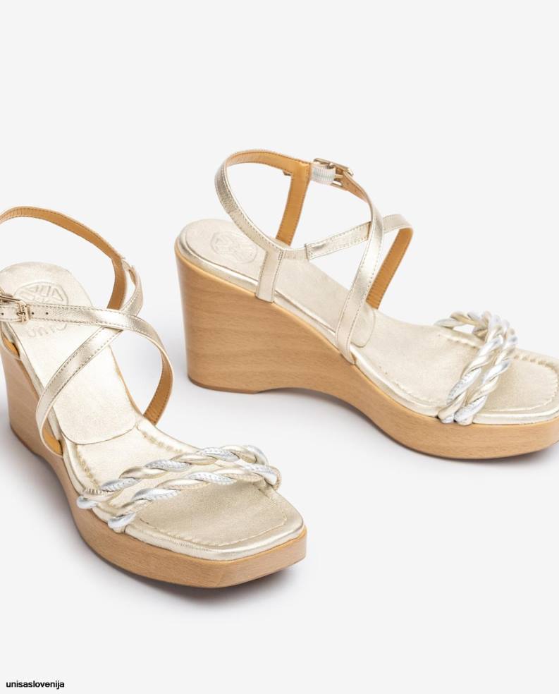 Unisa čevlje usnjeni sandal na klin s kovinskim učinkom ženske zlato - Unisa Slovenija