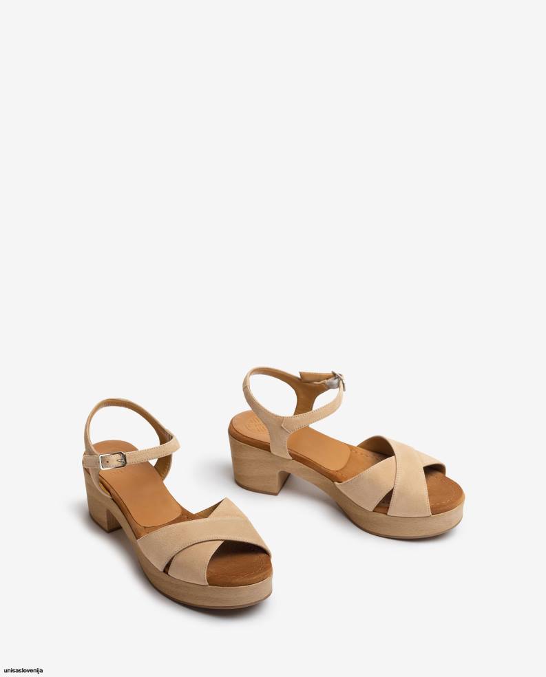 Unisa čevlje sandal iz semiša s srednje visoko peto ženske bež - Unisa on Sale