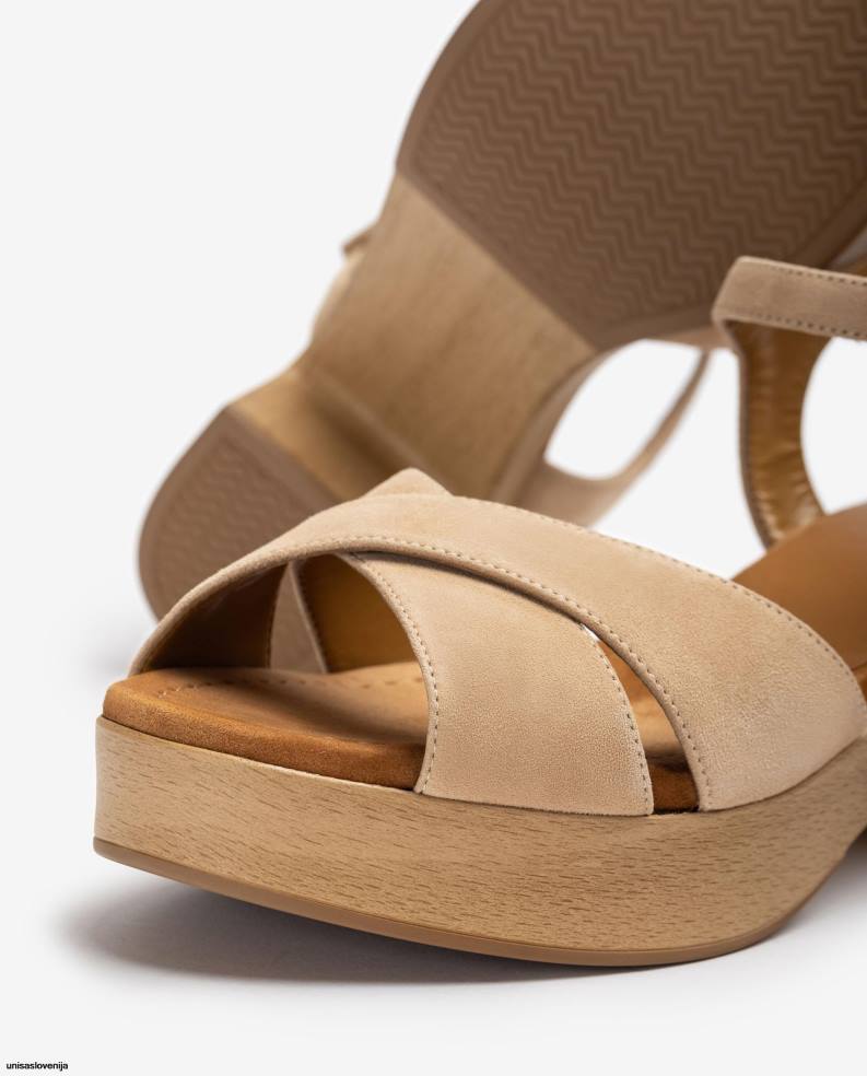 Unisa čevlje sandal iz semiša s srednje visoko peto ženske bež - Unisa on Sale