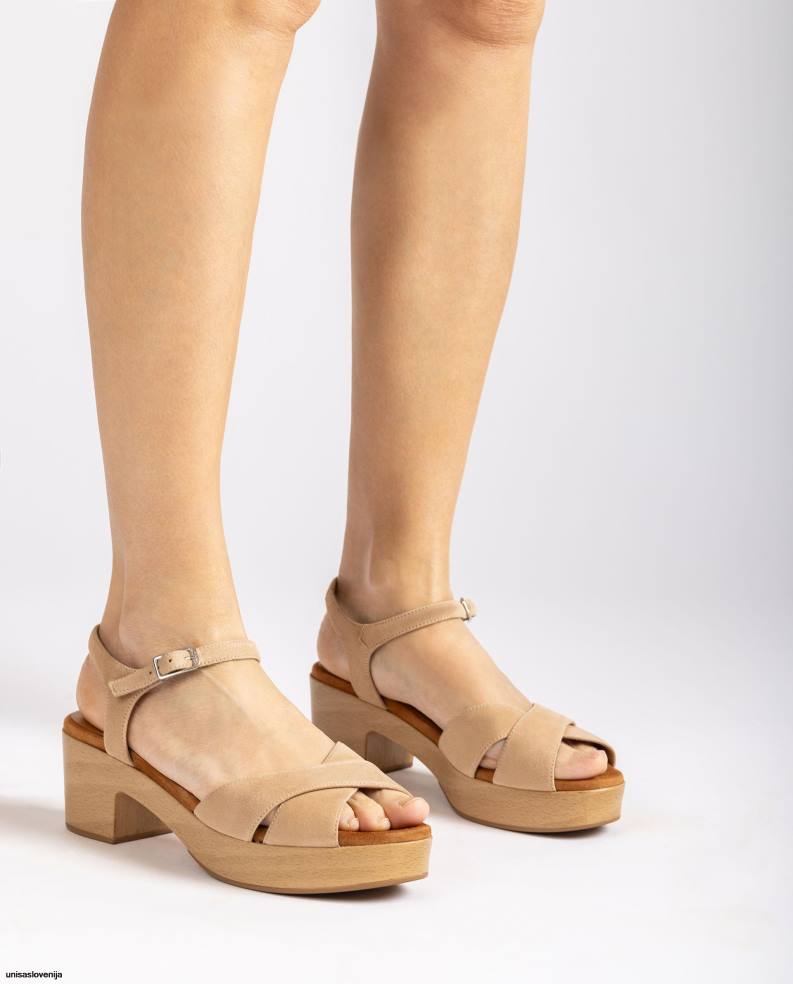 Unisa čevlje sandal iz semiša s srednje visoko peto ženske bež - Unisa on Sale