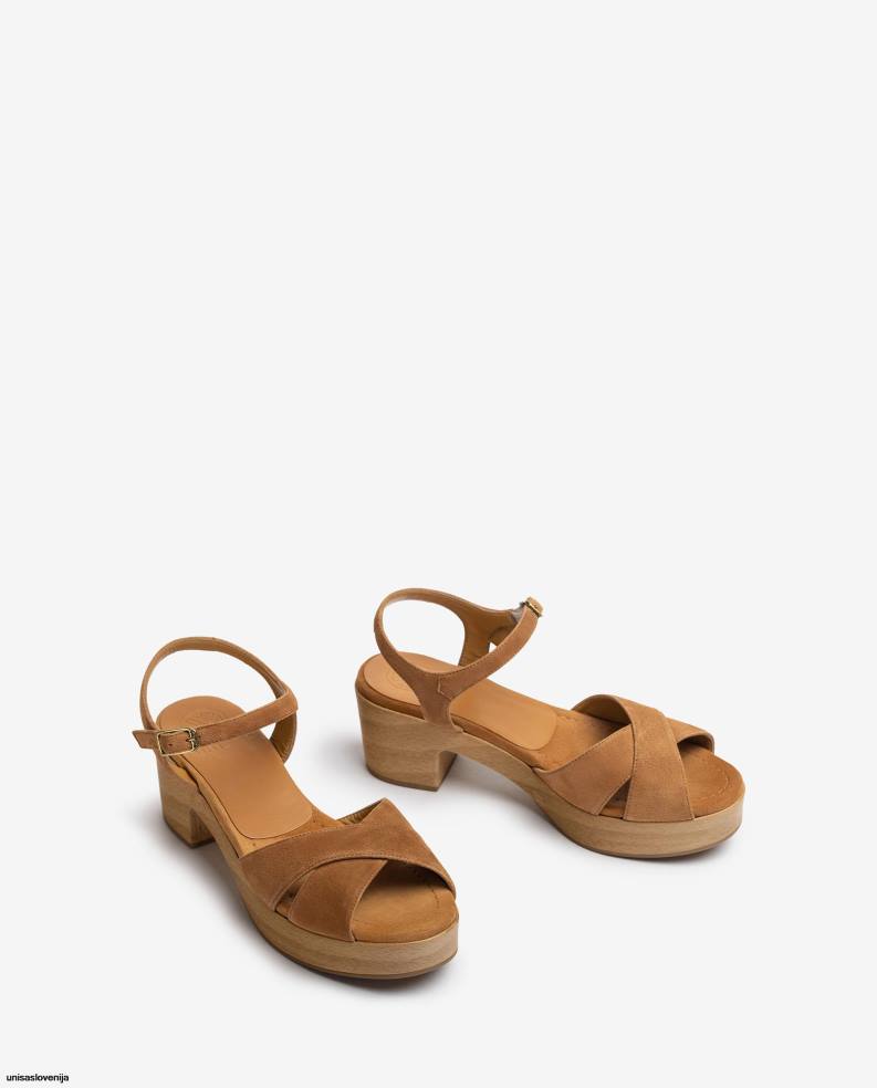 Unisa čevlje sandal iz semiša s srednje visoko peto ženske rjav - Unisa near me