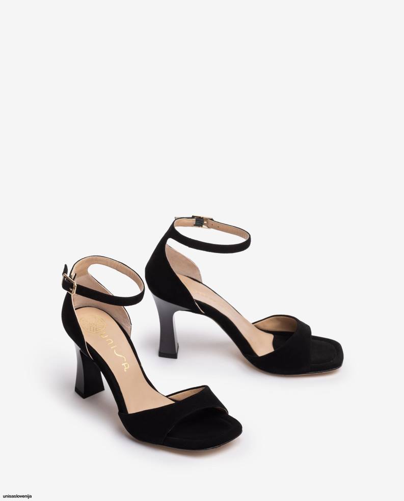 Unisa čevlje suede d\'orsay sandal s paščkom za gleženj ženske Črna - Unisa Store