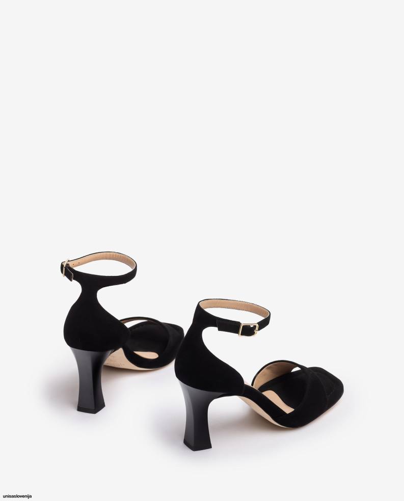 Unisa čevlje suede d\'orsay sandal s paščkom za gleženj ženske Črna - Unisa Store