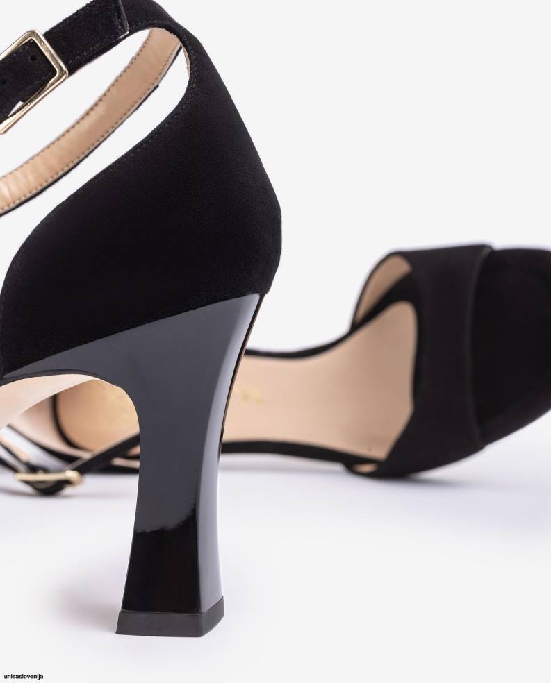 Unisa čevlje suede d\'orsay sandal s paščkom za gleženj ženske Črna - Unisa Store