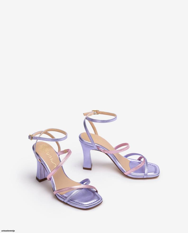 Unisa čevlje usnjeni sandal s paščki s kovinskim učinkom ženske lila - Unisa Slovenija