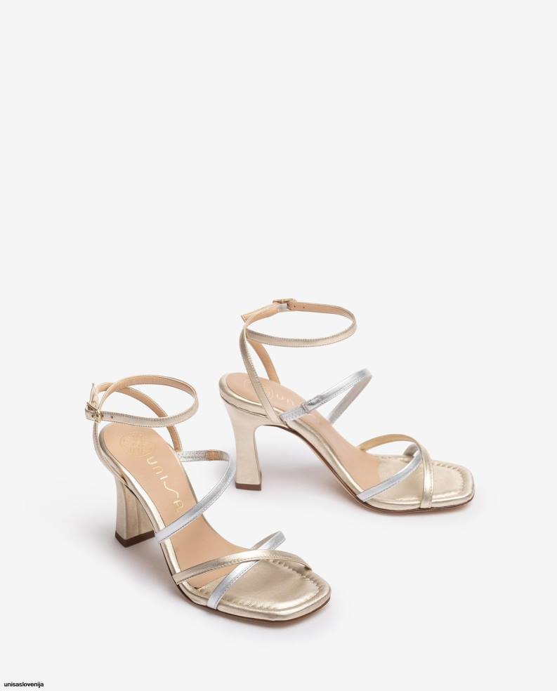 Unisa čevlje usnjeni sandal s paščki s kovinskim učinkom ženske zlato - Unisa Online Shopping