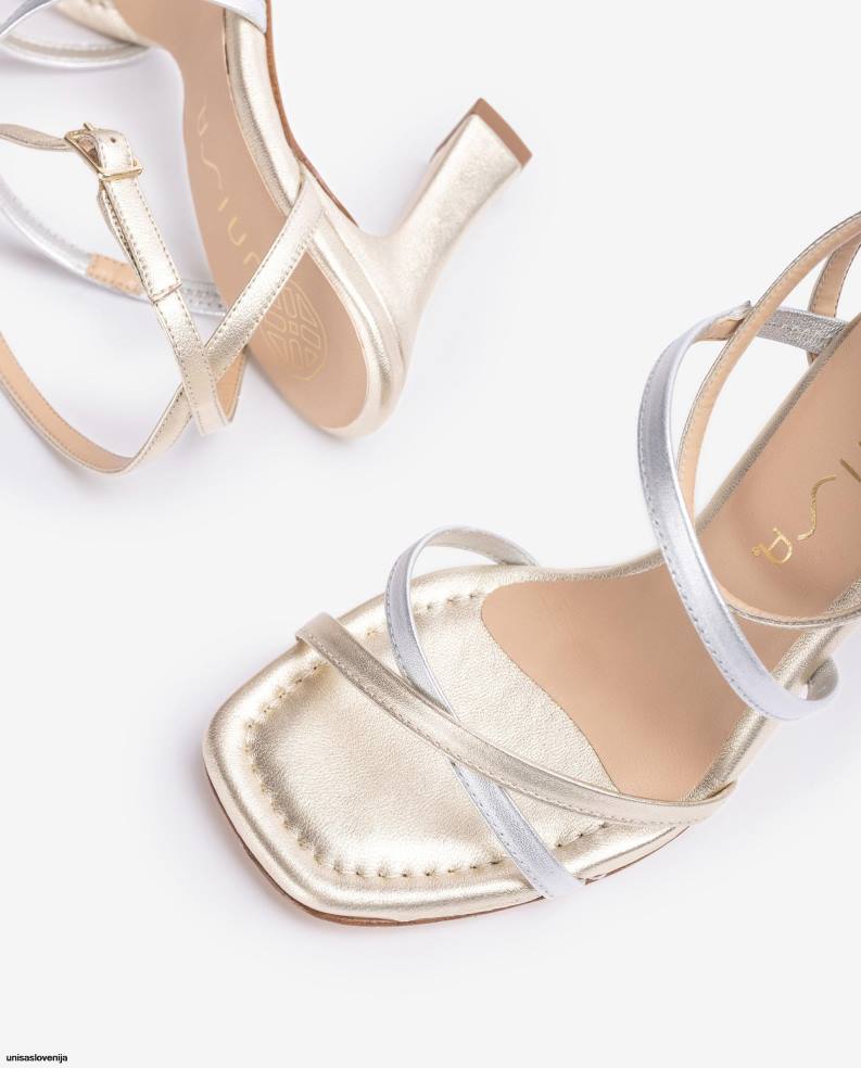 Unisa čevlje usnjeni sandal s paščki s kovinskim učinkom ženske zlato - Unisa Online Shopping