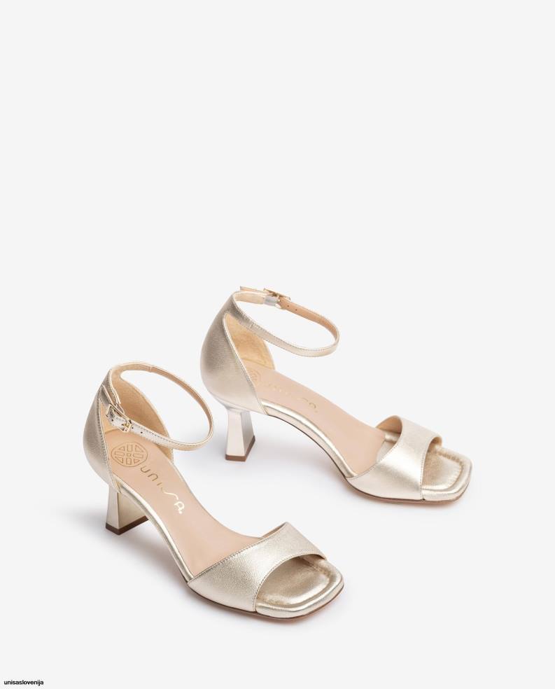 Unisa čevlje usnjeni sandal z geometrijsko peto ženske zlato - Unisa Store