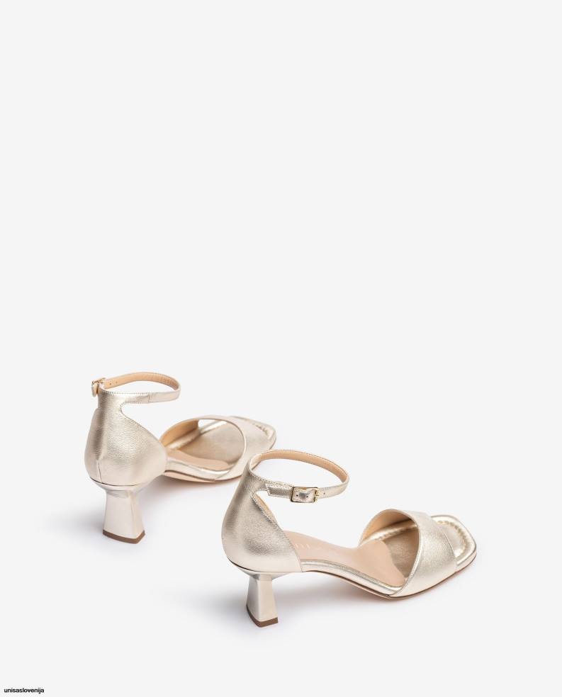 Unisa čevlje usnjeni sandal z geometrijsko peto ženske zlato - Unisa Store