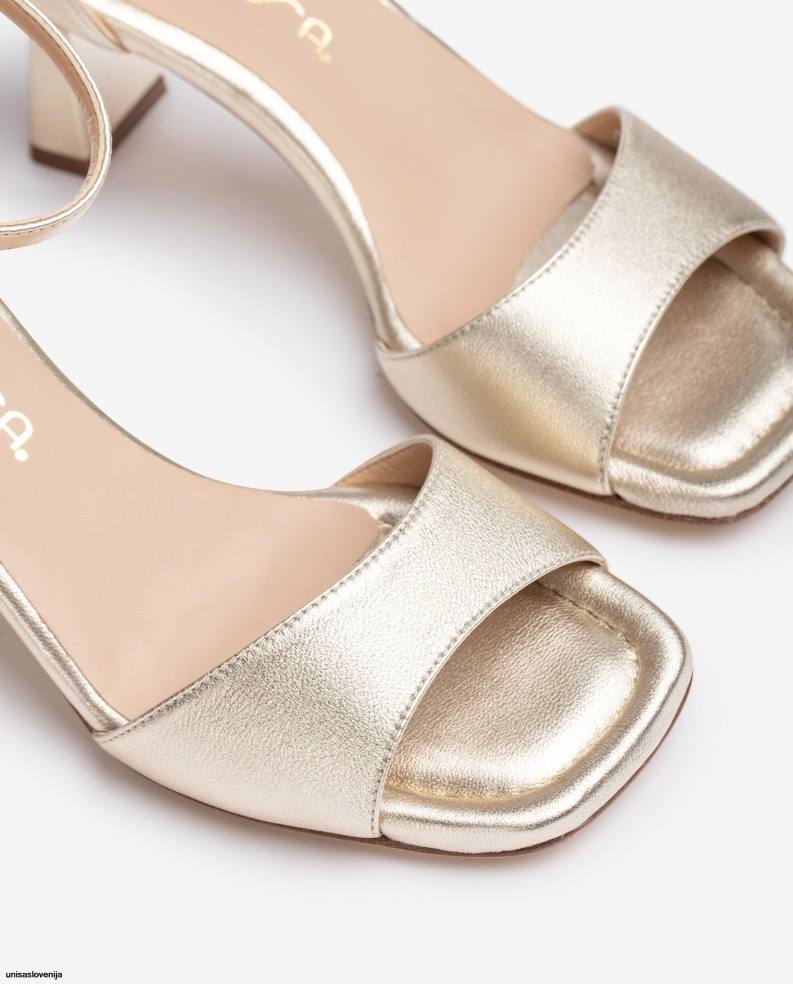 Unisa čevlje usnjeni sandal z geometrijsko peto ženske zlato - Unisa Store